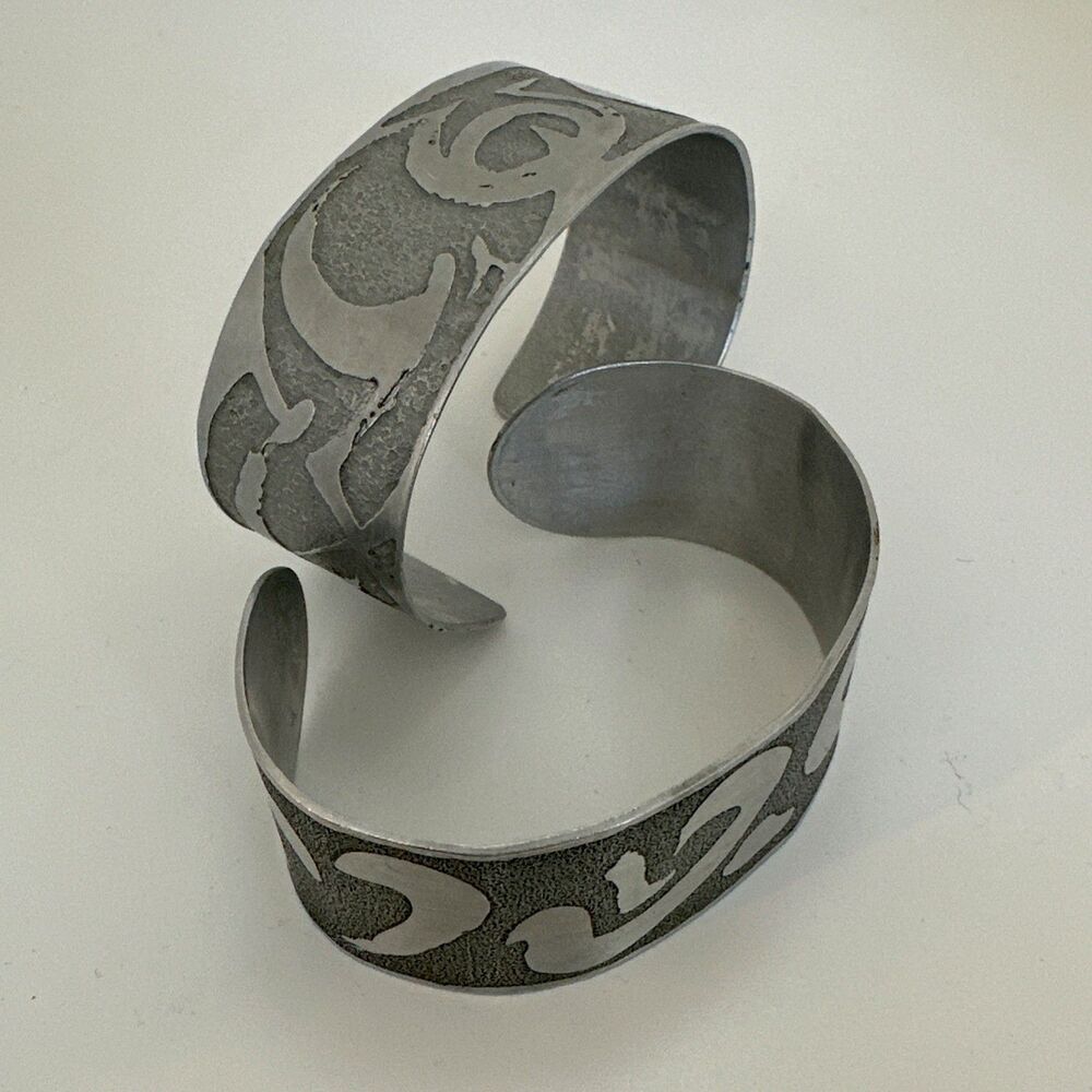 Vintage Etched Aluminum Cuff Bracelets Hallmark 58 Arrowhead